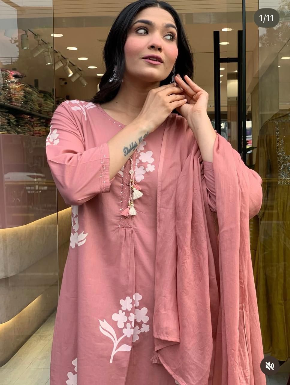 Hand Block Print Kurta Set with White Floral Motifs